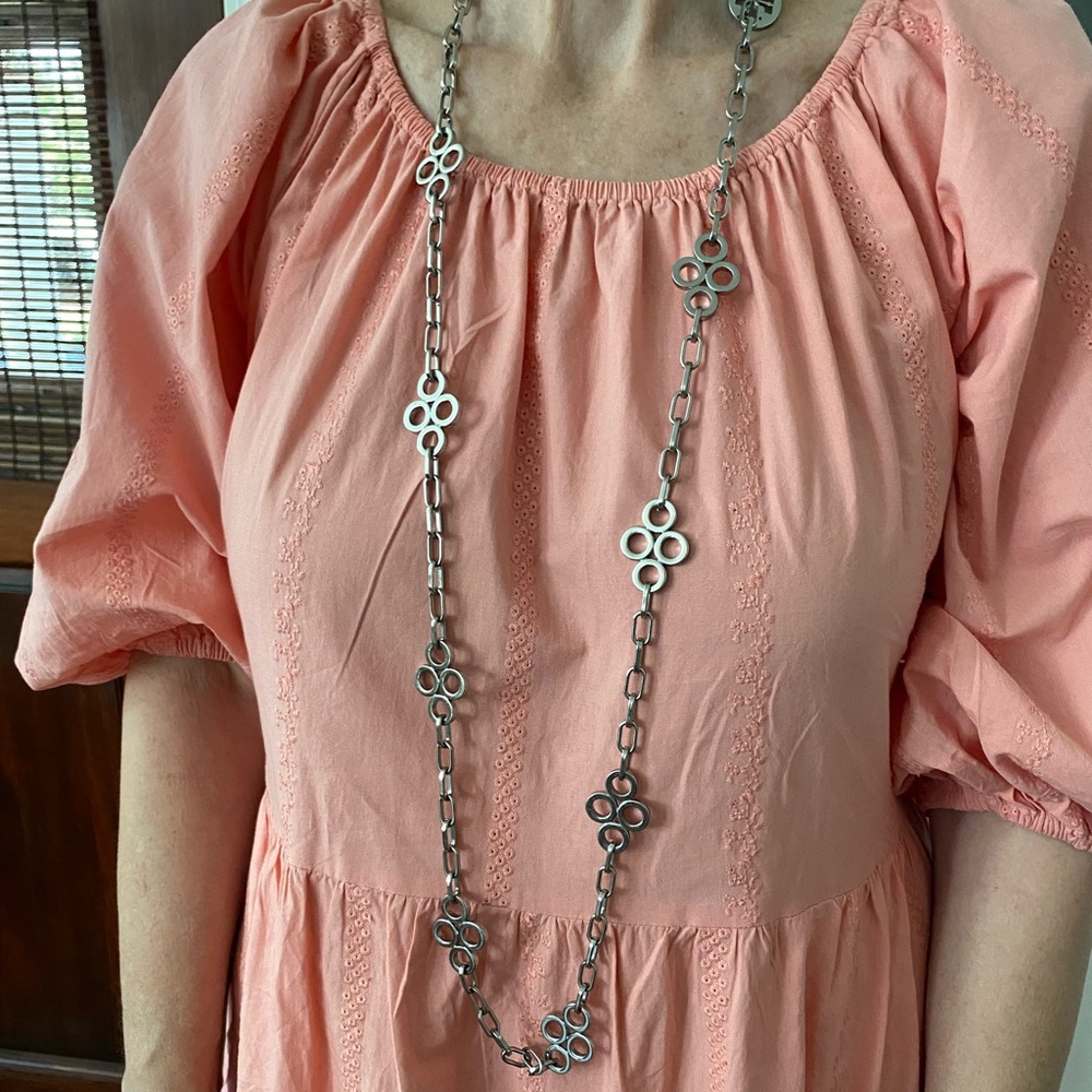 Tory Burch Silver Logo Long Necklace